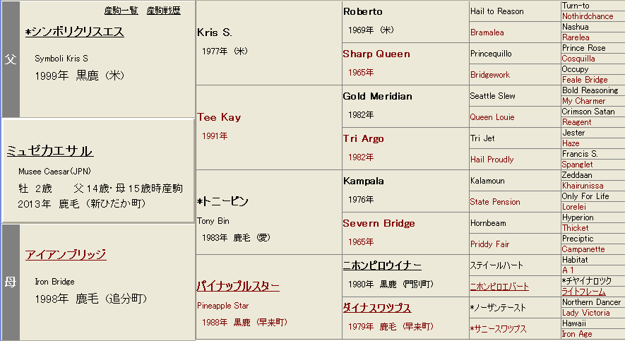 ミュゼカエサル血統表