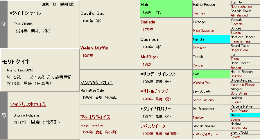 モリトタイキ血統